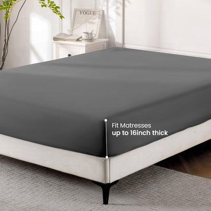 ROSE&RISY Dark Grey Queen Fitted Sheet,Soft and Breathable for Sleeping,Cooling Fitted Sheets,16“ Deep Pocket, 1pack (Dark Grey, Queen)