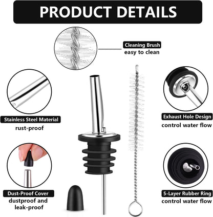 mwellewm 50 Pcs Liquor Pour Spouts, Stainless Steel Liquor Bottle Pourers for Alcohol Speed Pourers for Liquor Bottles Bartending Oil Vinegar and Wine Bar Bartender Accessories
