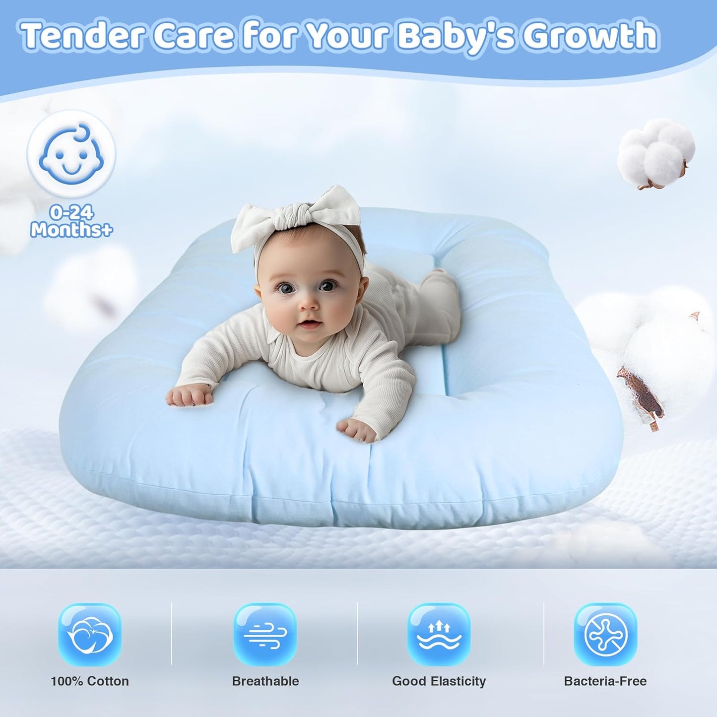 ZumaBlue Infant Support Cushion - Portable Tummy Time Mat for Newborns 0-24 Months | Soft Cotton, Ideal for Home & Travel