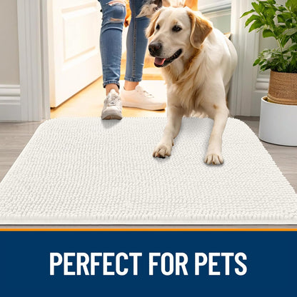 OLANLY Dog Door Mat - Absorbent Non-Slip Chenille Mat for Muddy Paws | 59x24 Inches, Ivory