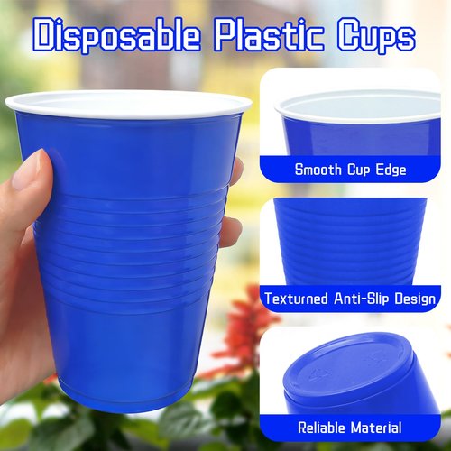 BONSINY Blue Plastic Cups 16 oz, 200 Count Disposable Cups Bulk – Heavy Duty Party Cups for Memorial Day, 4th of July, Graduation, Father’s Day, World Cup, BBQ, Outdoor Gatherings