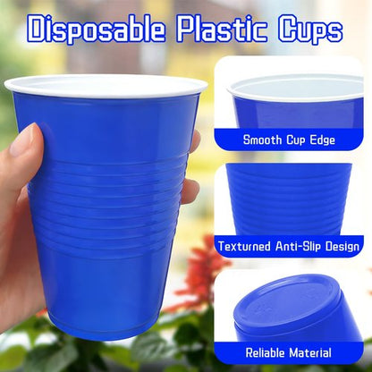 BONSINY Blue Plastic Cups 16 oz, 200 Count Disposable Cups Bulk – Heavy Duty Party Cups for Memorial Day, 4th of July, Graduation, Father’s Day, World Cup, BBQ, Outdoor Gatherings