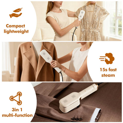 TeSabMi Travel Steamer for Clothes, 3 In 1 Steam, Iron & Press, 15s Heat Up, Lightweight Clothes Steamer, Flip-Design Handheld Portable Steamer, Travel/Home/Office Use