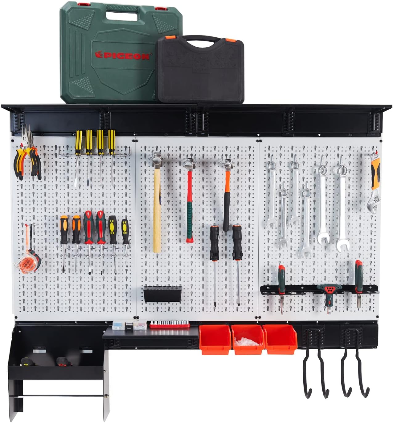Ultrawall Pegboard Wall Organizer - 48x36 Inch Metal Storage Solution with 105 Utility Hooks & Overhead Shelf