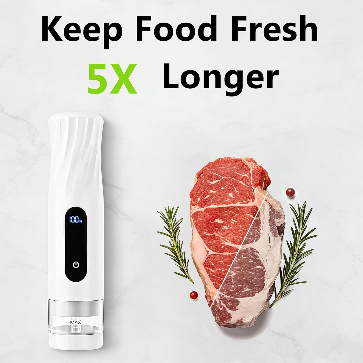Skiennix Compact Vacuum Sealer - Portable Handheld Food Sealer with 80kPa Suction & 30 Reusable Bags