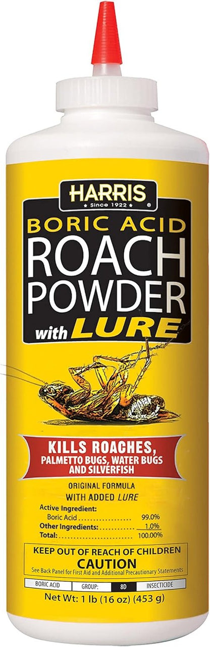 HARRIS Boric Acid Roach & Silverfish Killer Powder - Effective Insect Lure | 16oz