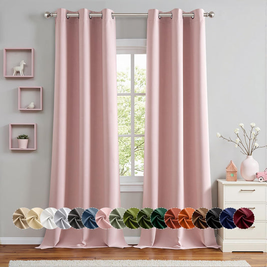 MIULEE Baby Pink Blackout Curtains - Thermal Insulated Room Darkening Drapes | 96-Inch Grommet Top, 2 Panels