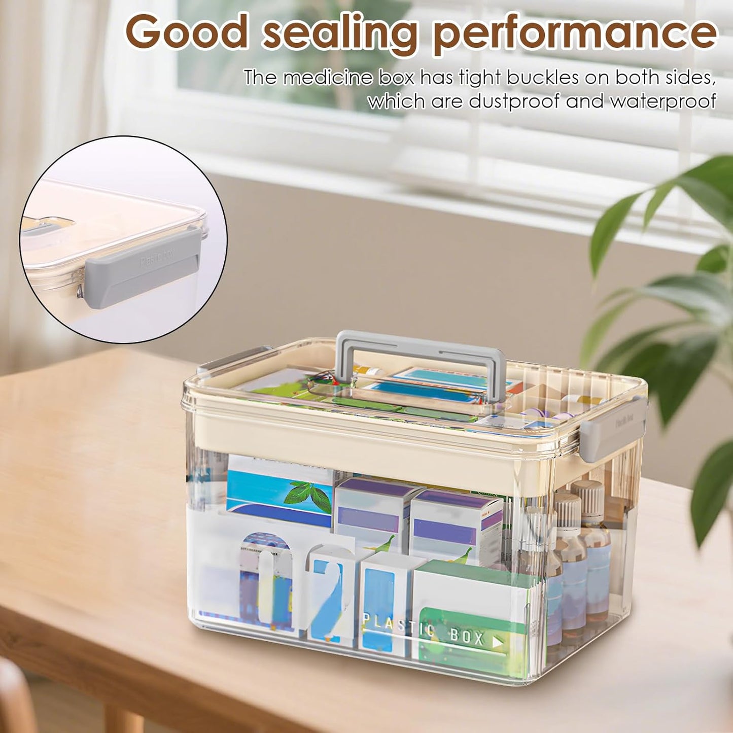 Regine Switzerland Medicine Organizer - Durable Plastic First Aid Storage Box with Handle | Transparent Design
