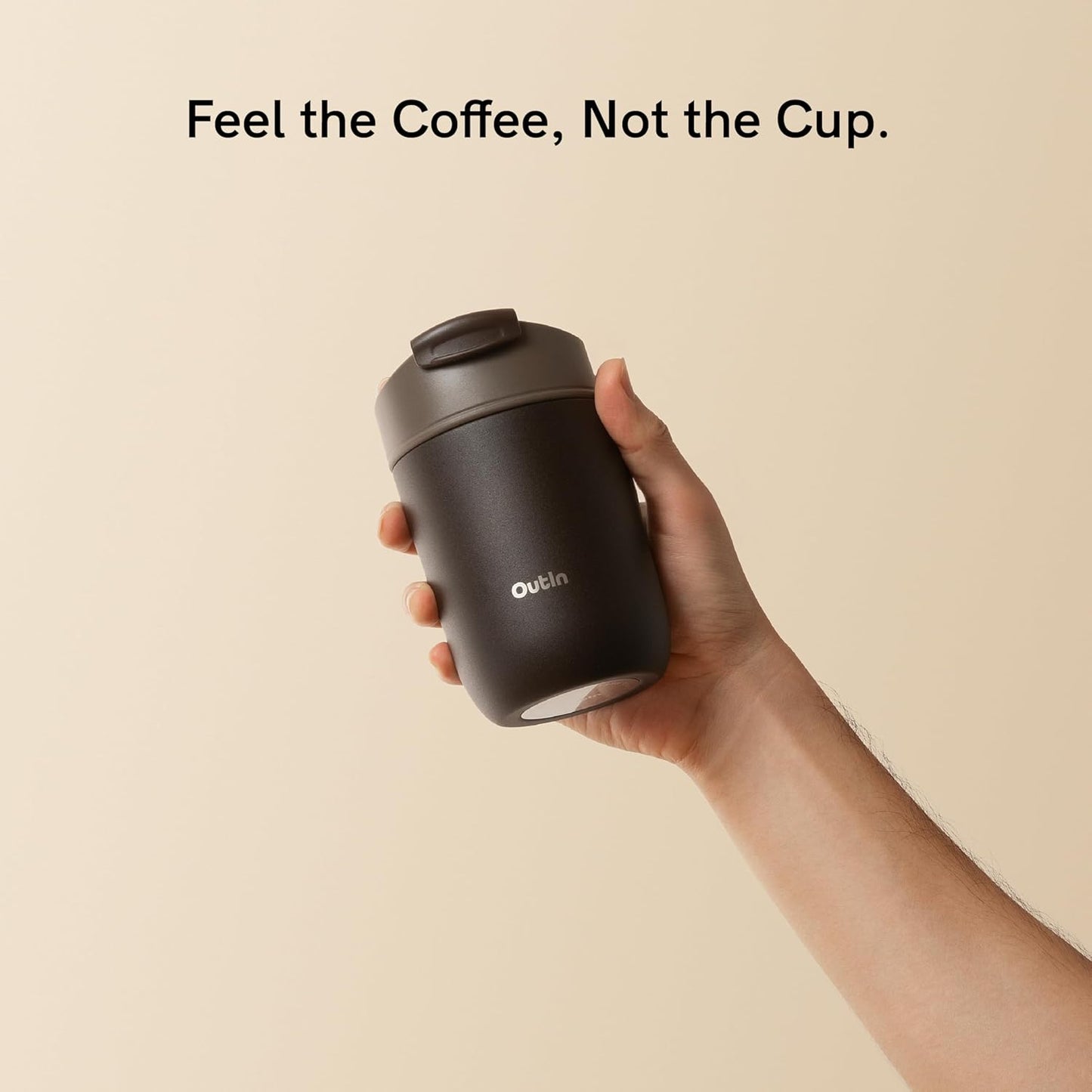 OutIn Travel Tumbler - Insulated 12 oz Coffee Mug with Leak-Proof Flip Lid | Sand White