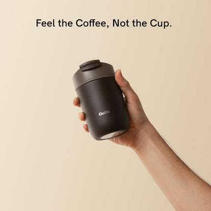 OutIn Travel Tumbler - Insulated 12 oz Coffee Mug with Leak-Proof Flip Lid | Sand White