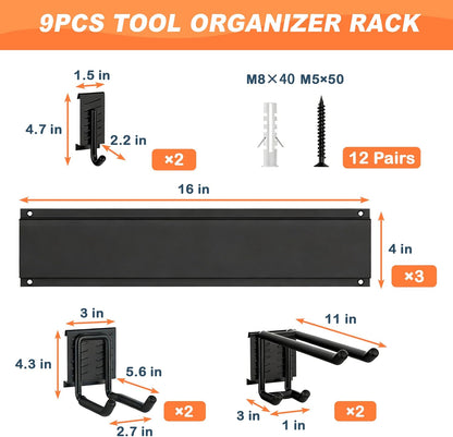 Ultrawall Garden Tool Organizer - 48 Inch Heavy Duty Wall Mount for Tools | 400lb Capacity