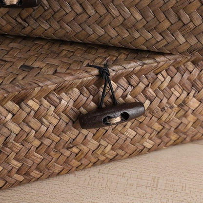 Hipiwe Wicker Storage Bins - Set of 2 Natural Seagrass Baskets with Lids for Home Organization | Coffee Color