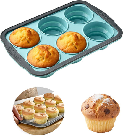 Skiennix Silicone Muffin Pan - 6 Cup Nonstick Baking Molds | BPA-Free & Easy Release, Dishwasher Safe