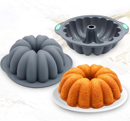 Tongjude Silicone Fluted Tube Cake Pans - 4 Pieces Non-Stick Baking Molds for Cakes, Jello & Bread | 10 Cups, Grey