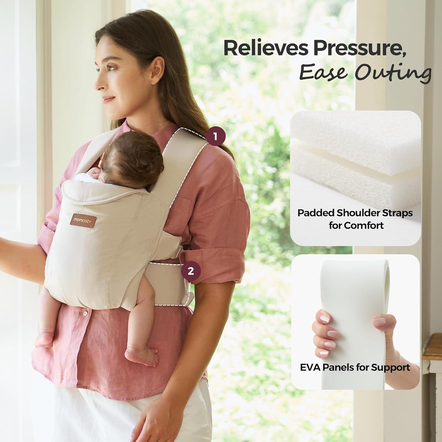 Momcozy Newborn Carrier WeeSnug - Lightweight, Ergonomic Comfort for 7-25 lbs | Hands-Free Support in Khaki