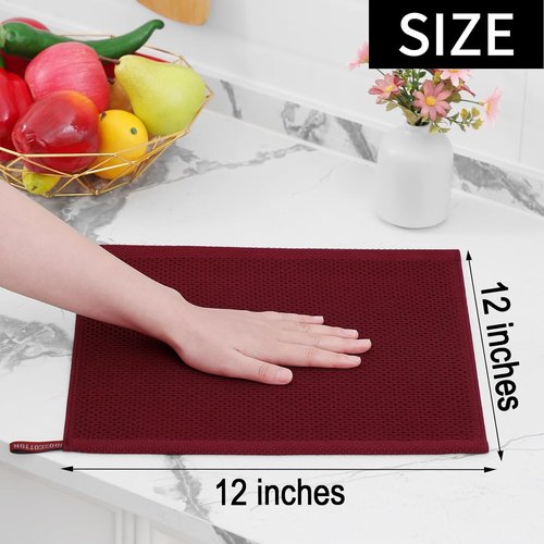 Homaxy Kitchen Dish Cloths - 100% Cotton Waffle Weave, Ultra Soft & Absorbent | 12-Pack, 12 x 12 Inches, Burgundy