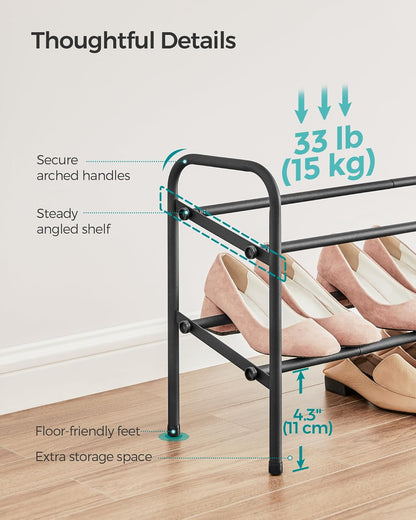 SONGMICS Expandable Shoe Rack - Adjustable 2-Tier Organizer for 15 Pairs - Metal Free Standing, Ink Black