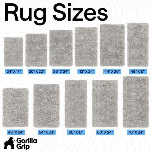 GORILLA GRIP Bath Rug Mat 36x24, Soft Absorbent Chenille, Quick Dry Microfiber Mats, Rubber Backing Washable Shower Floor Rugs, Bathmat Runner, US Designed Bathroom Home Decor Accessories Light Gray