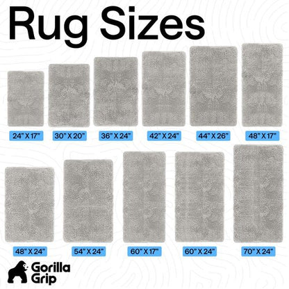 GORILLA GRIP Bath Rug Mat 36x24, Soft Absorbent Chenille, Quick Dry Microfiber Mats, Rubber Backing Washable Shower Floor Rugs, Bathmat Runner, US Designed Bathroom Home Decor Accessories Light Gray