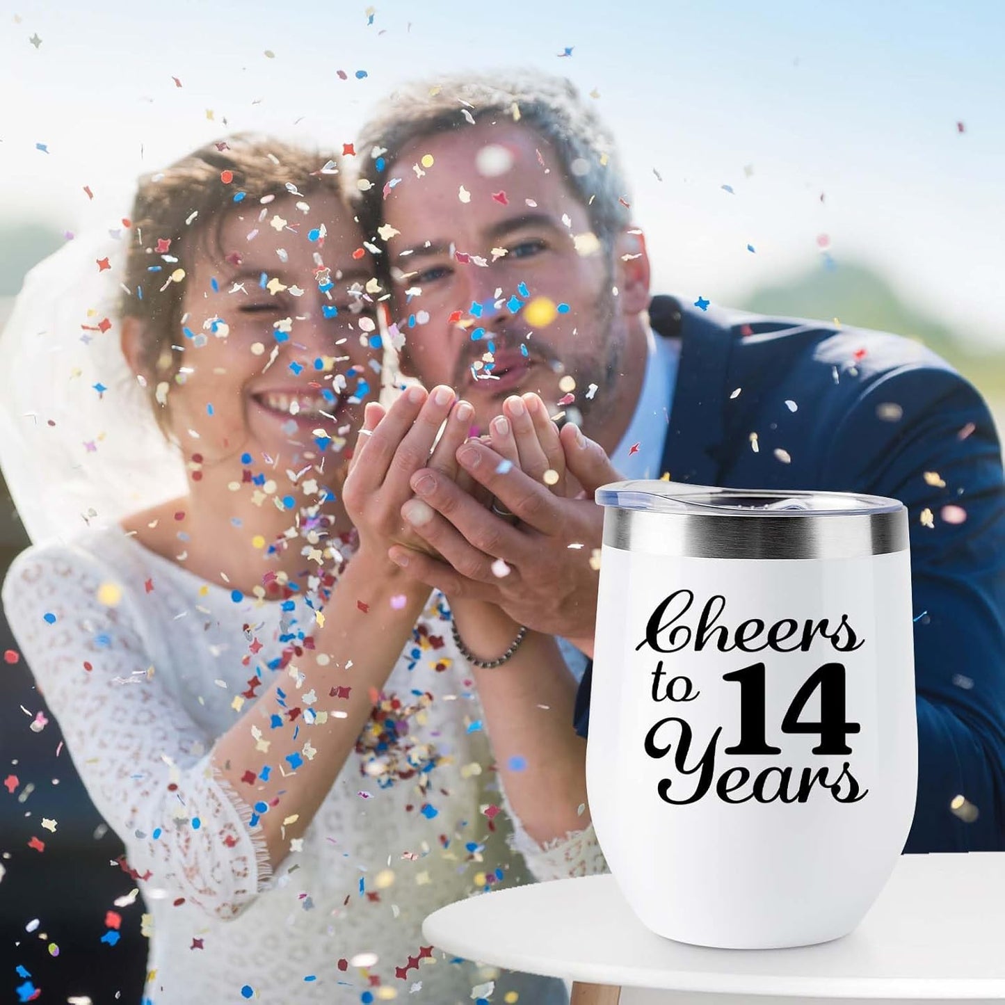 Skiennix 12 OZ Wine Tumblers - Perfect 14th Anniversary Gifts for Couples | Set of 2