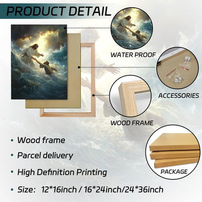 KFYMP Jesus Wall Art - Jesus Rescuing Peter Canvas Print - Faith-Based Home Decor | 12x16 Inch