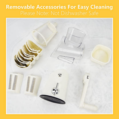 PDAENLKY Rotary Cheese Grater with Handle, 5-in-1 Cheese Grater Hand Crank, Strong Suction Base, White