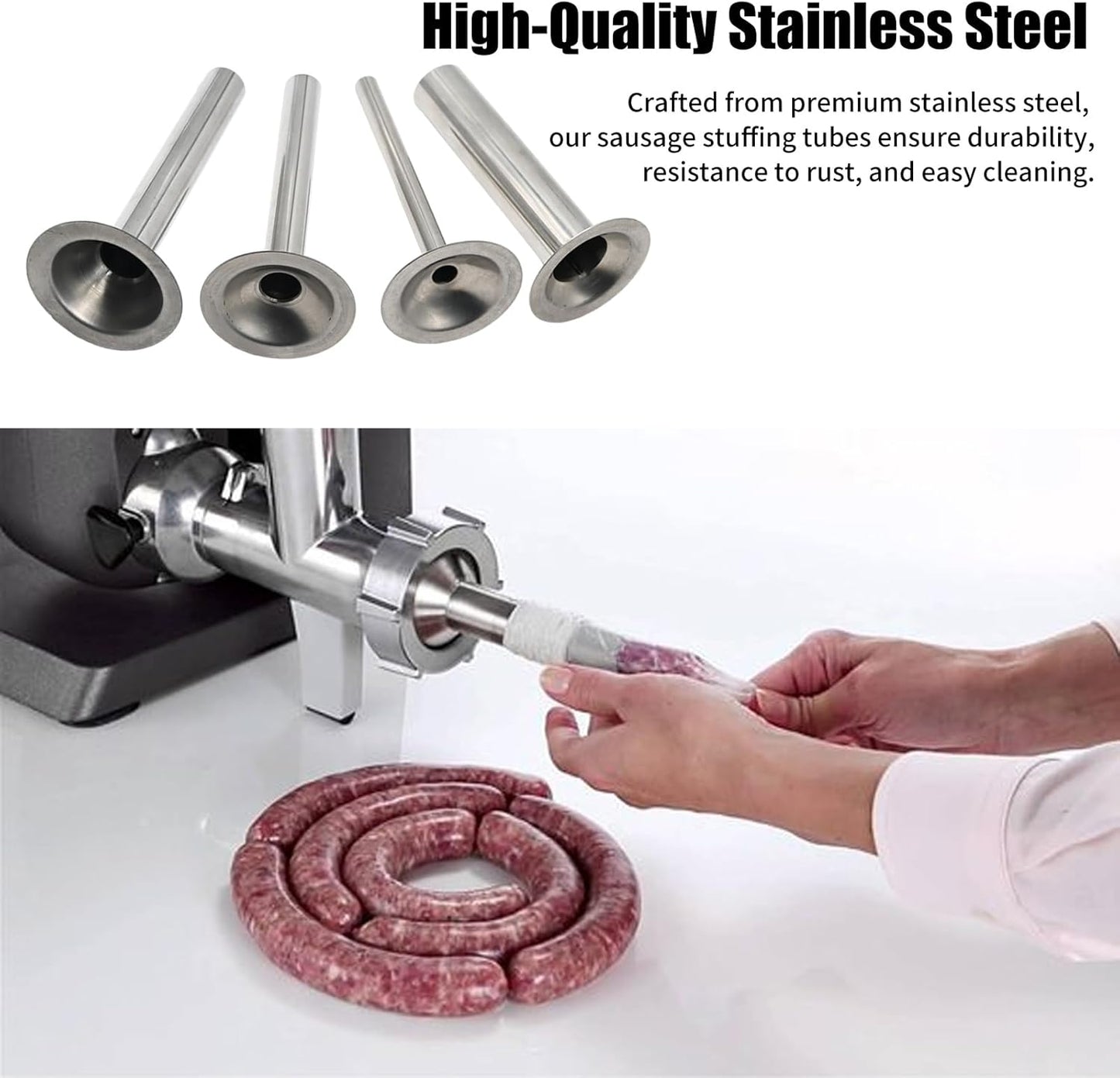 Saihisday Stainless Steel Sausage Stuffer Tubes - Meat Grinder Attachment Set of 4 for Perfect Sausages