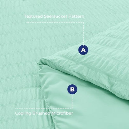 HYMOKEGE California King Comforter Set - Mint Green Seersucker 7-Piece Luxury Bedding Set