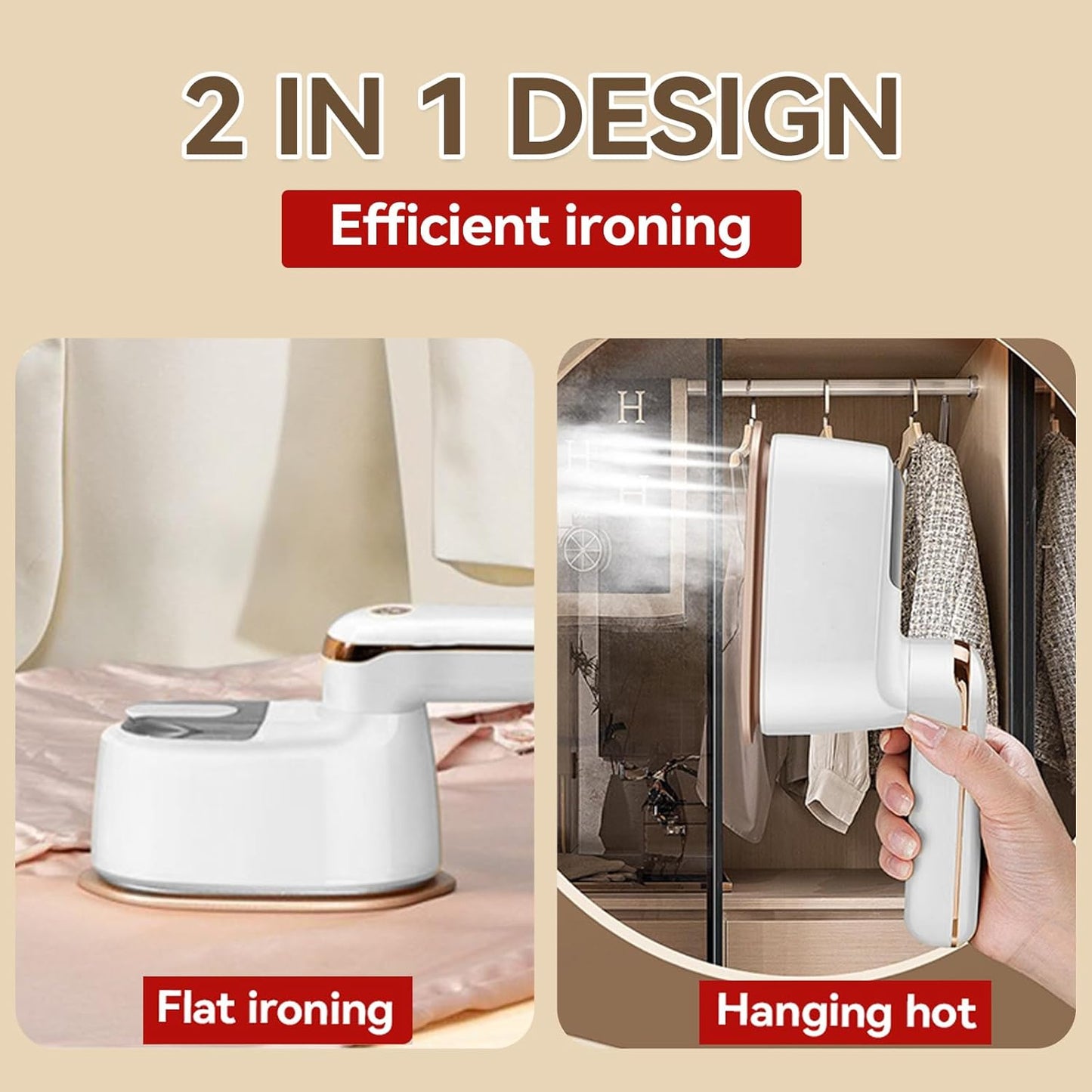 Skiennix Garment Steamer - 2-in-1 Travel Iron with 1100W Power, Fast Heat-Up & 3 Steam Levels | Portable Handheld (Light White)