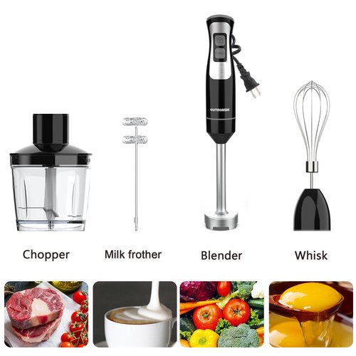 Immersion Blender Handheld, Hand Blender with 500ml Food Chopper, 600ml Container, Milk Frother, Egg Whisk, Puree Infant Food, Smoothies, Sauces and Soups – Black