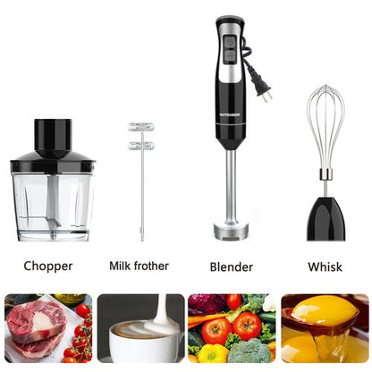 Immersion Blender Handheld, Hand Blender with 500ml Food Chopper, 600ml Container, Milk Frother, Egg Whisk, Puree Infant Food, Smoothies, Sauces and Soups – Black