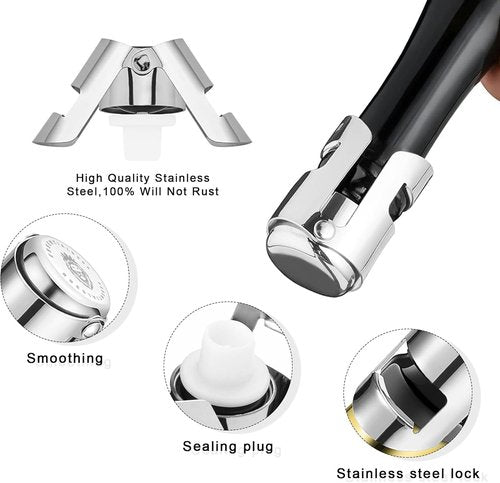 Champagne Stoppers -Stainless steel Wine Bottle stopper-Durable with Leak-Proof Seal for Sparkling Wine Bottles - Perfect for Celebrations and Special Occasions (Silver, 2 pack).
