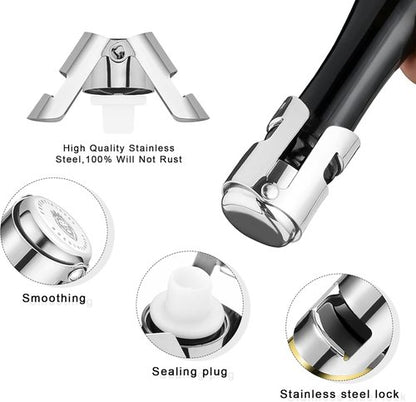 Champagne Stoppers -Stainless steel Wine Bottle stopper-Durable with Leak-Proof Seal for Sparkling Wine Bottles - Perfect for Celebrations and Special Occasions (Silver, 2 pack).
