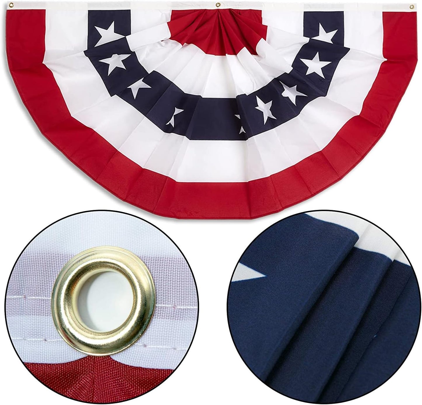 Memorial Day Decorations | Skiennix 1.5x3 Ft Patriotic Bunting Flags - 3-Pack Half Fan Banner