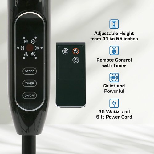 Hurricane Supreme Oscillating Pedestal Stand Fan with 3 Quiet Speeds, Black, 16" - Corded Electric Air Cooling Unit with Remote Control & Adjustable Height for Home, Apartment, Workshop or Office