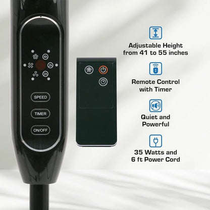 Hurricane Supreme Oscillating Pedestal Stand Fan with 3 Quiet Speeds, Black, 16" - Corded Electric Air Cooling Unit with Remote Control & Adjustable Height for Home, Apartment, Workshop or Office