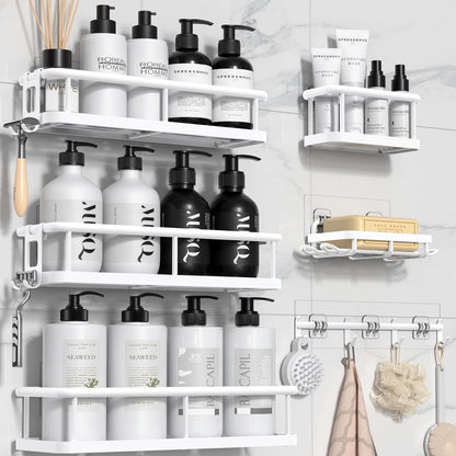 YASONIC Shower Caddy - Large Capacity Bath Organizer with Soap Holder & 12 Hooks | Rustproof White Shelves