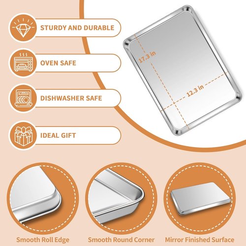 Deedro Stainless Steel Baking Sheet Set - Heavy Duty, Non-Toxic & Easy Clean | 17.3 x 12.3 Inch