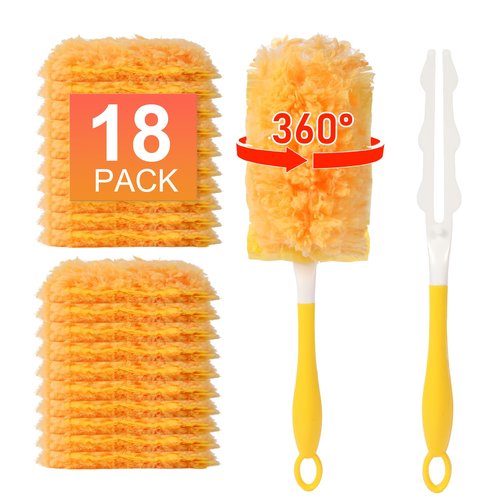 18 Count Duster Refill for Swiffer Duster with 1 Handle - 360° Multi-Surface Larger Size Feather Dusters, Disposable Duster Kit for Cleaning Home, Furniture, Blinds and Ceiling Fans