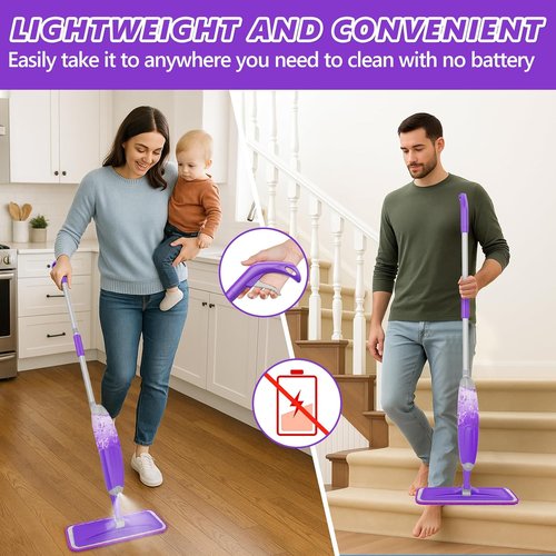 HOMTOYOU Spray Mop - Efficient Floor Cleaning Tool with 3 Washable Microfiber Pads | Ideal for Hardwood, Tile & Vinyl