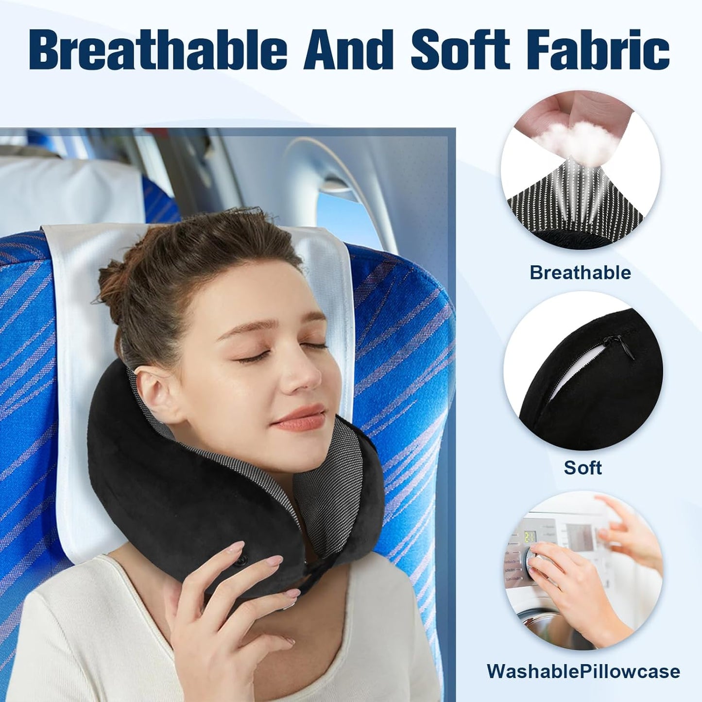 Cirorld Neck Pillow - 100% Pure Memory Foam Travel Pillow with Eye Mask & Earplugs | Adjustable & Portable