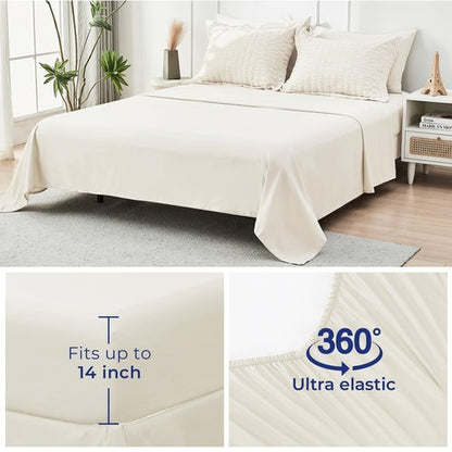 HYMOKEGE Ivory Queen Comforter Set Seersucker 7 Pieces, All Season Luxury Bed in a Bag for Bedroom, Bedding Set with Comforters, Sheets, Pillowcases & Shams