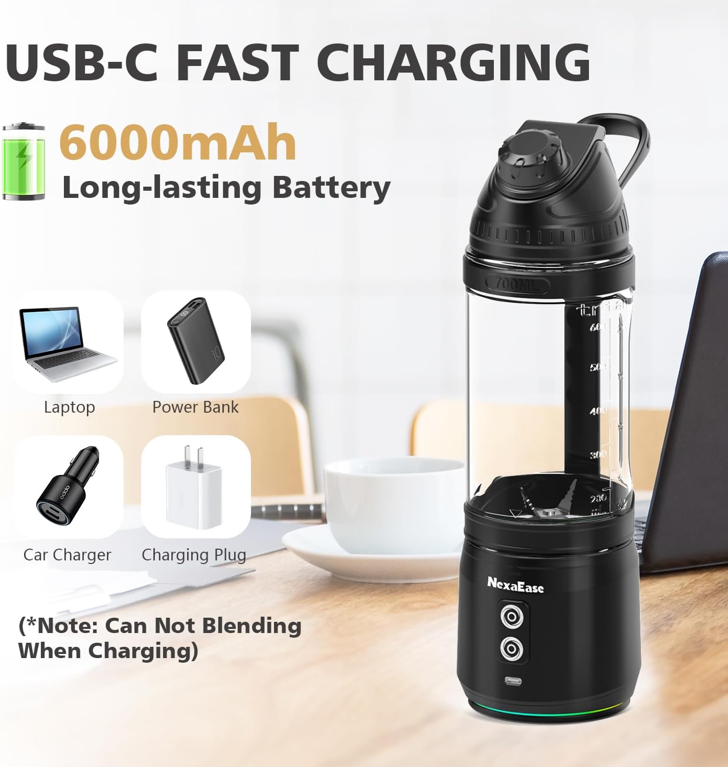 Portable Personal Blender - 24Oz Smoothie Maker with Sip Spout, USB-C Rechargeable | Ideal for Gym & Travel