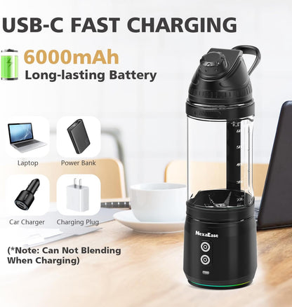 Portable Personal Blender - 24Oz Smoothie Maker with Sip Spout, USB-C Rechargeable | Ideal for Gym & Travel
