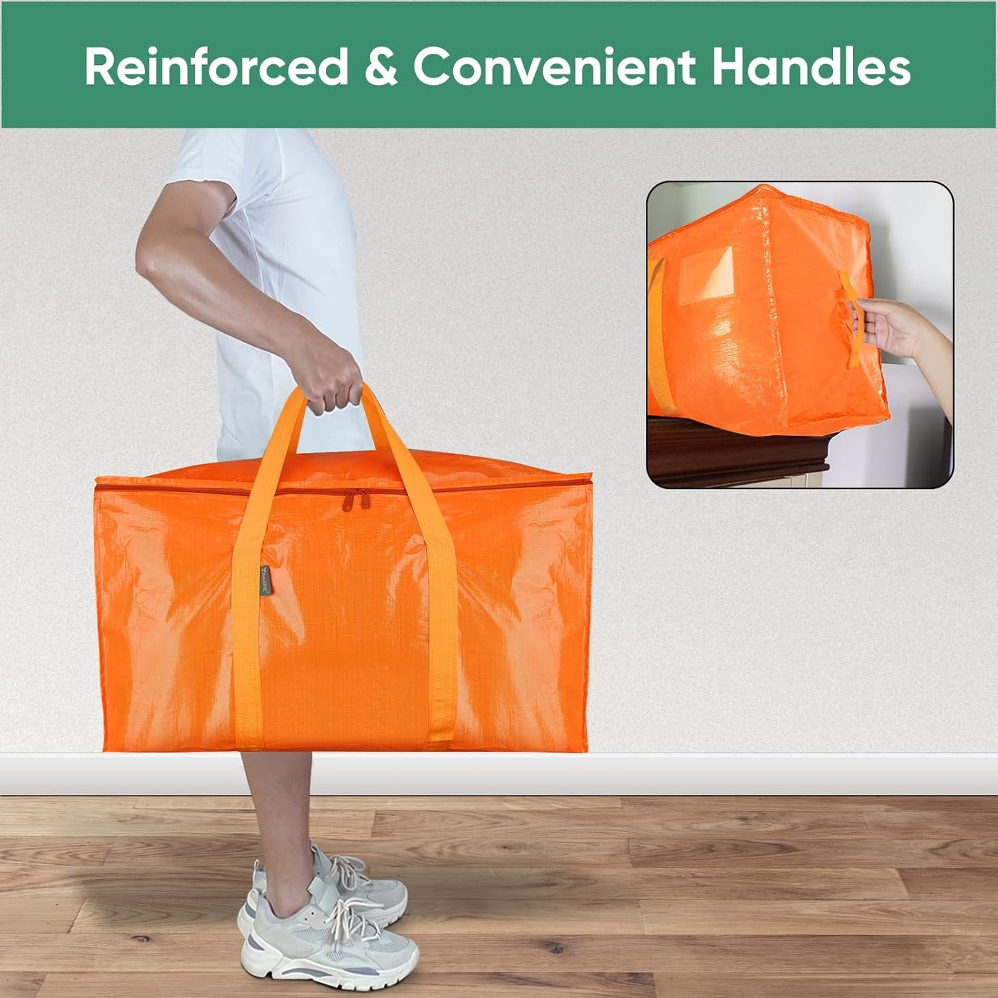 BALEINE Heavy-Duty Oversized Moving Bags - 4-Pack Storage Totes with Reinforced Handles | Orange