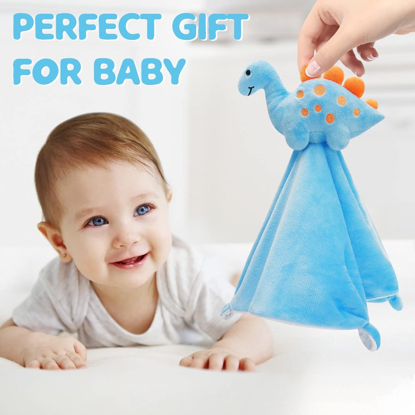 Pro Goleem Dinosaur Security Blanket - Soft Lovey Snuggle Toy for Babies | Blue 14 Inch