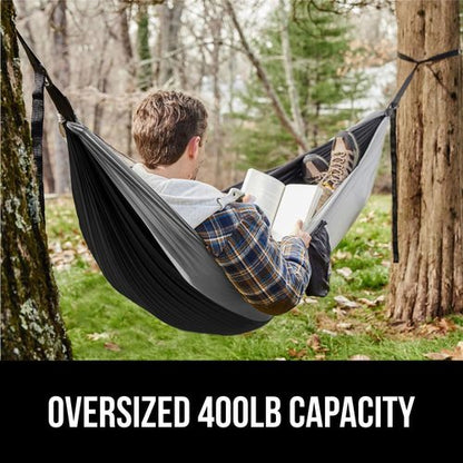 GORILLA GRIP Durable Camping Hammock - Heavy Duty Tree Straps | Portable Outdoor Swing Chair, Black