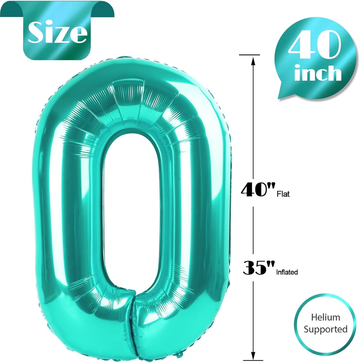 Teal Blue Number Balloon - 40 Inch 0 Balloon for Birthday Decorations | Perfect Teal Party Supplies