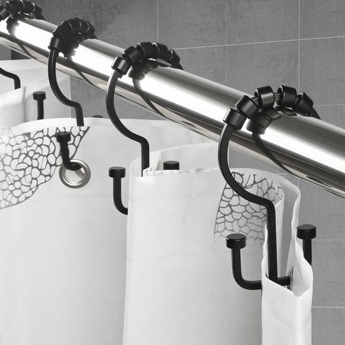 BBV Shower Curtain Hooks Rings, 12 Pcs Rust Resistant Metal Double Glide Shower Hooks for Bathroom Shower Rods Curtains(Black)