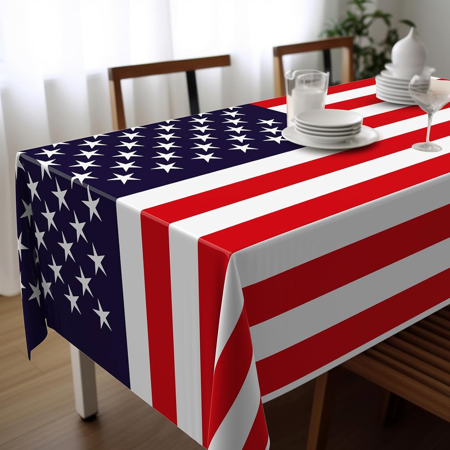 Newwiee Patriotic Tablecloth - American Flag Design | 54x108 Disposable Plastic for Memorial Day Parties (6 Pcs)